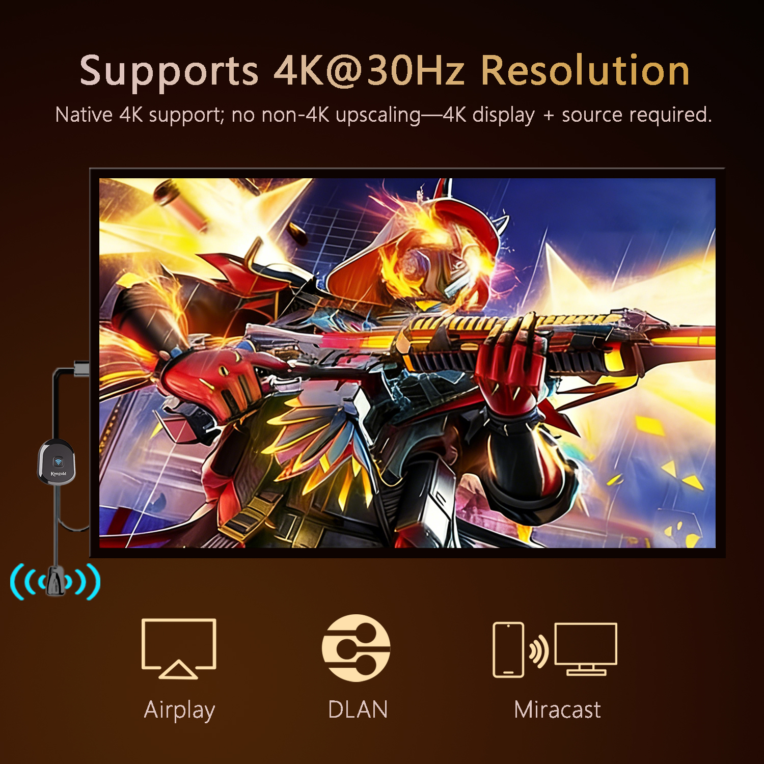 4K Wireless Display Adapter for TV, Screen Mirroring iOS Android Windows | Wireless display adapter enables screen mirroring from iOS, Android and Windows devices to TV, monitor or projector - Image 2