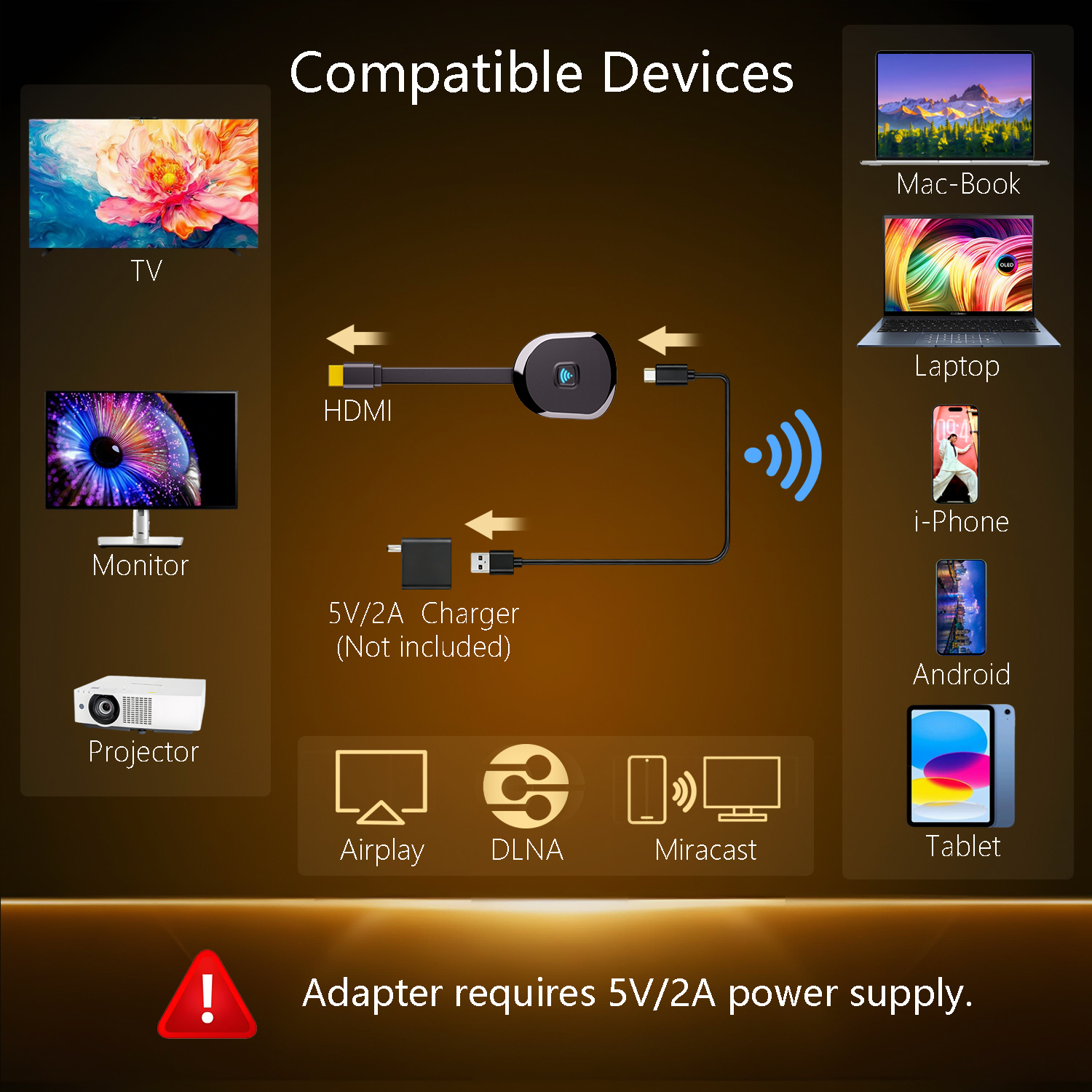 4K Wireless Display Adapter for TV, Screen Mirroring iOS Android Windows | Wireless display adapter enables screen mirroring from iOS, Android and Windows devices to TV, monitor or projector - Image 5