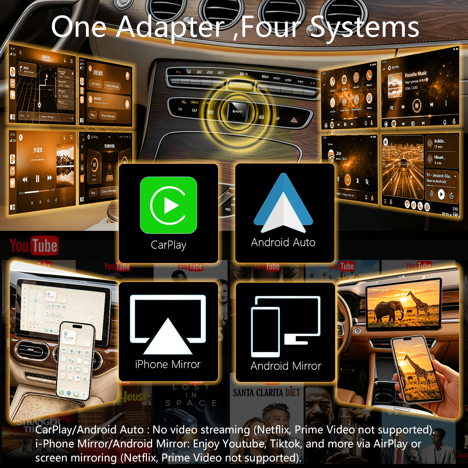 4 in 1 Wireless CarPlay and Android Auto Adapter | Easy Setup Plug and Play, Fast Seamless Use, Supports 1000+ Cars with Built-in Wired Car Play/Android Auto, Compact Design - Image 4