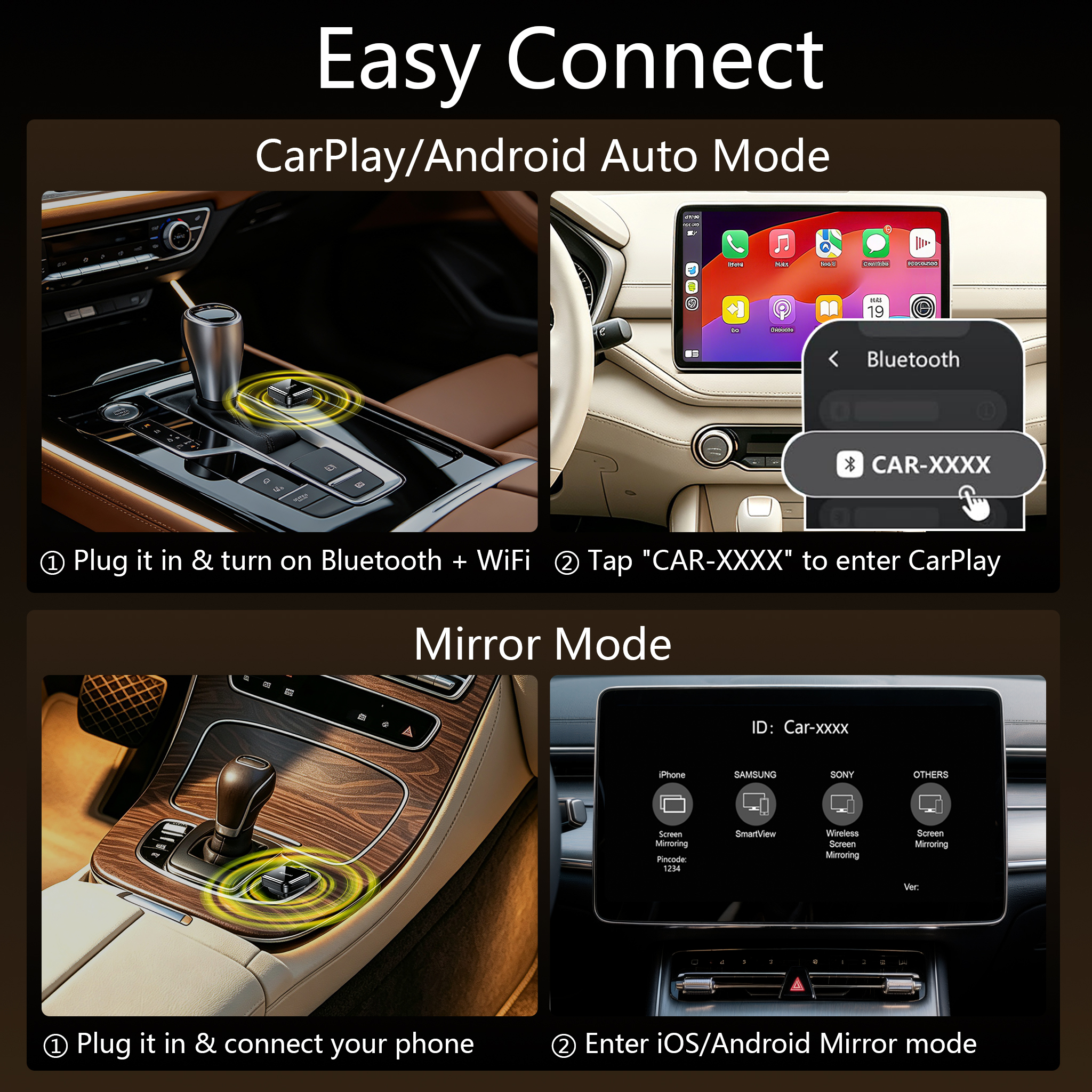 4 in 1 Wireless CarPlay and Android Auto Adapter | Easy Setup Plug and Play, Fast Seamless Use, Supports 1000+ Cars with Built-in Wired Car Play/Android Auto, Compact Design - Image 5