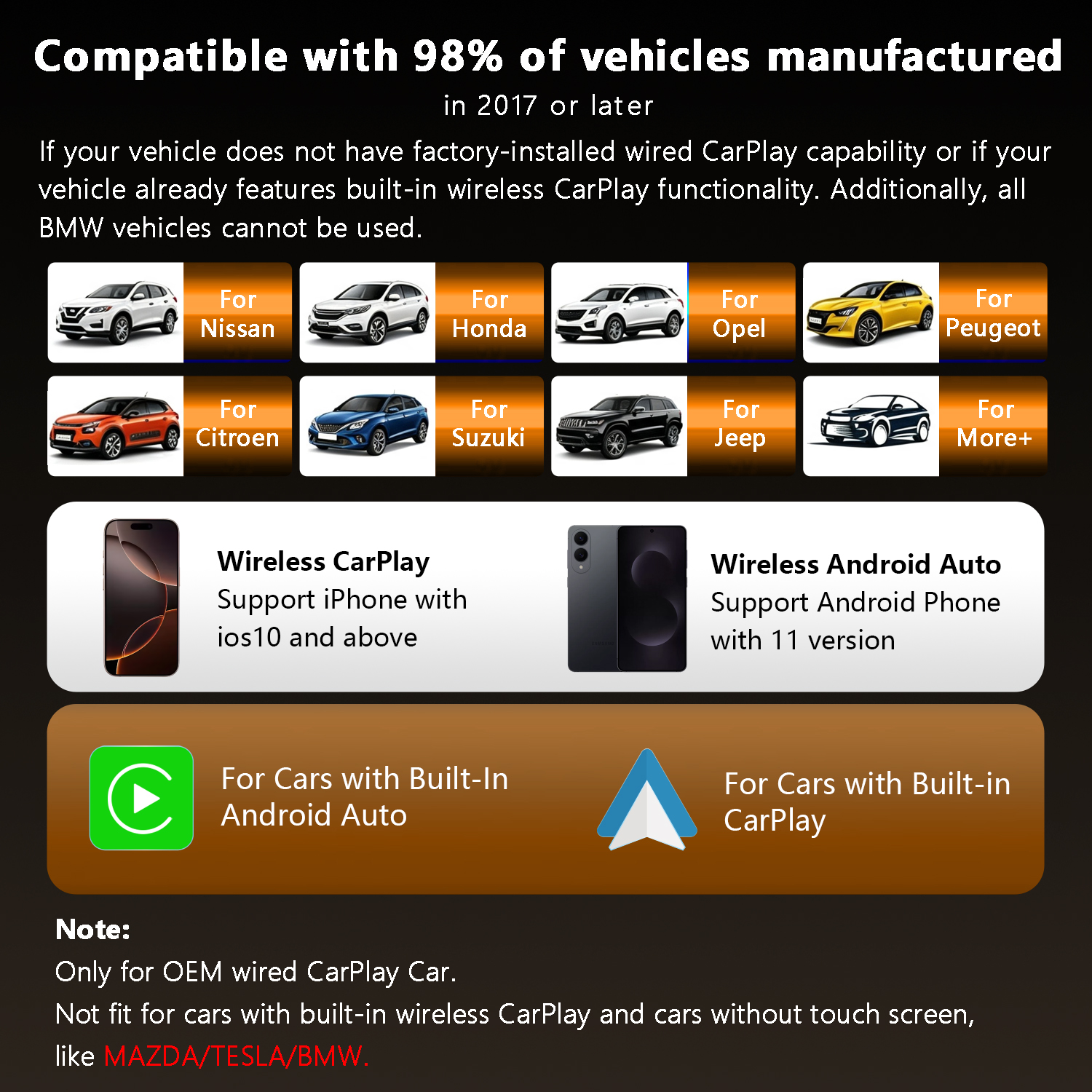 4 in 1 Wireless CarPlay and Android Auto Adapter | Easy Setup Plug and Play, Fast Seamless Use, Supports 1000+ Cars with Built-in Wired Car Play/Android Auto, Compact Design - Image 9