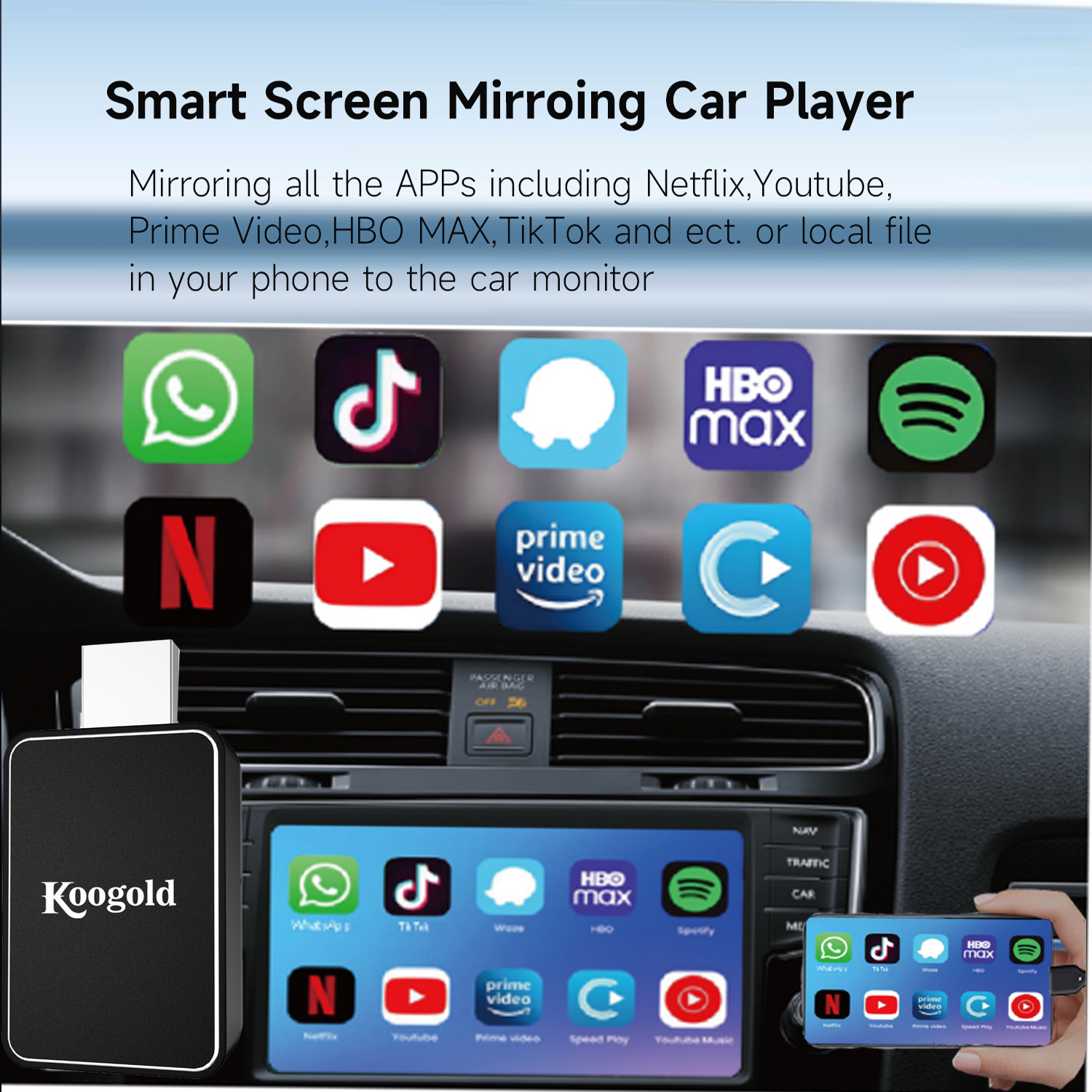 Wireless CarPlay Adapter with Wired DP Video Streaming for YouTube TikTok, Screen Mirroring for iOS & Android, Voice Control Navigation Music Calls, Compatible with Wired CarPlay - Image 3