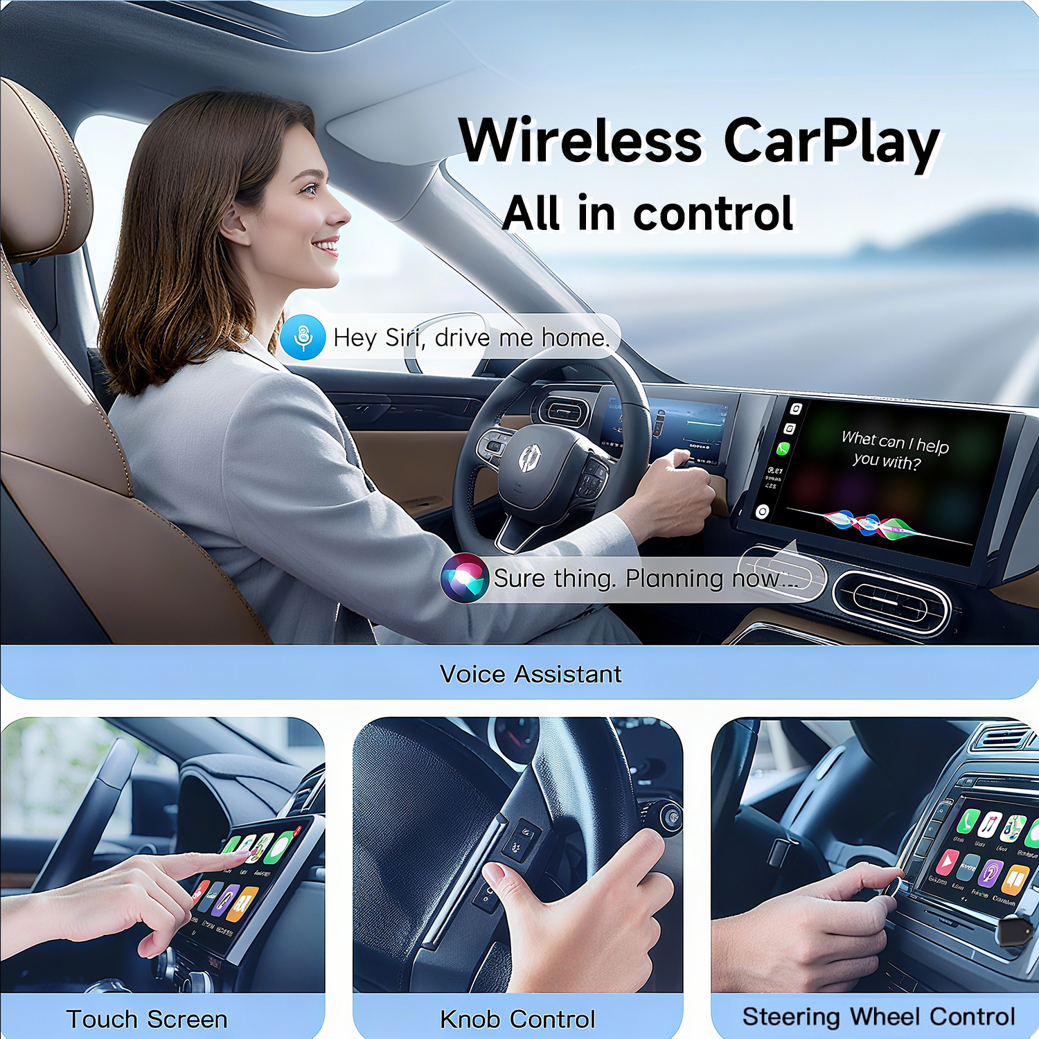 Wireless CarPlay Adapter with Wired DP Video Streaming for YouTube TikTok, Screen Mirroring for iOS & Android, Voice Control Navigation Music Calls, Compatible with Wired CarPlay - Image 4