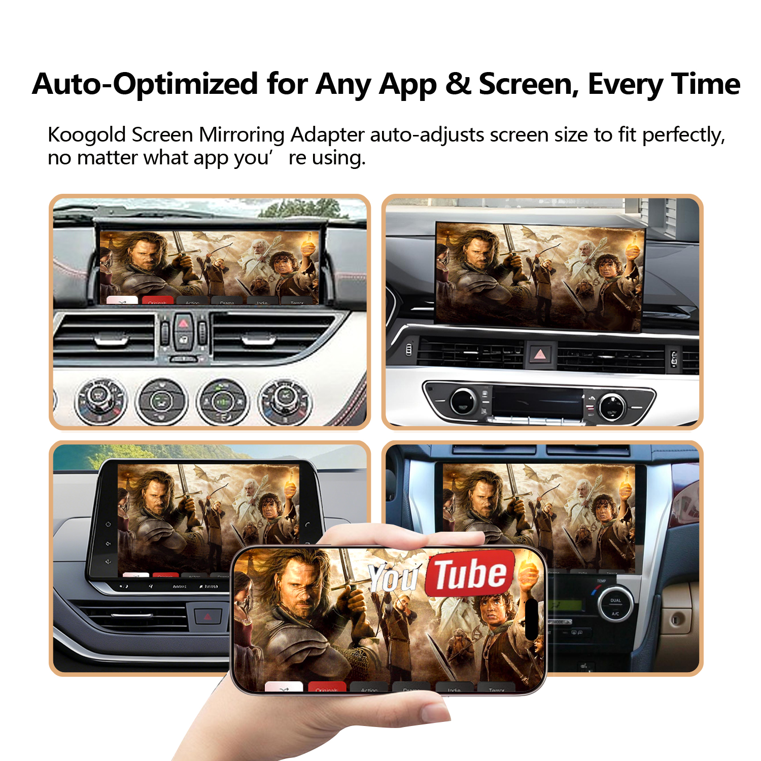 Wireless CarPlay Android Auto Adapter 4-in-1 Video Mirror, One-Touch Screen Mirroring Dongle with Wireless AirPlay & Miracast, Watch YouTube Phone Apps, Plug & Play for OEM Wired CarPlay - Image 3