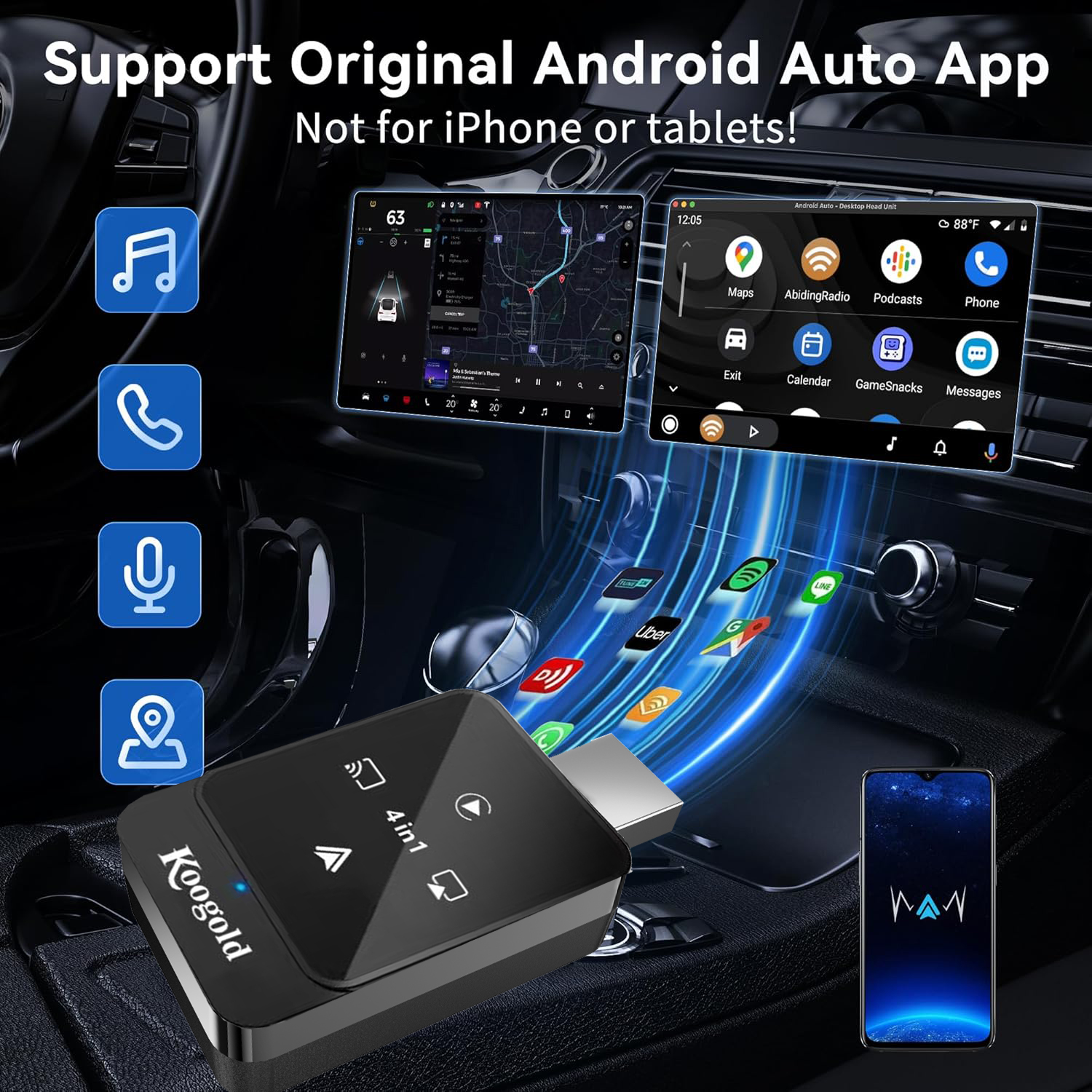 Wireless CarPlay Android Auto Adapter 4-in-1 Video Mirror, One-Touch Screen Mirroring Dongle with Wireless AirPlay & Miracast, Watch YouTube Phone Apps, Plug & Play for OEM Wired CarPlay - Image 6