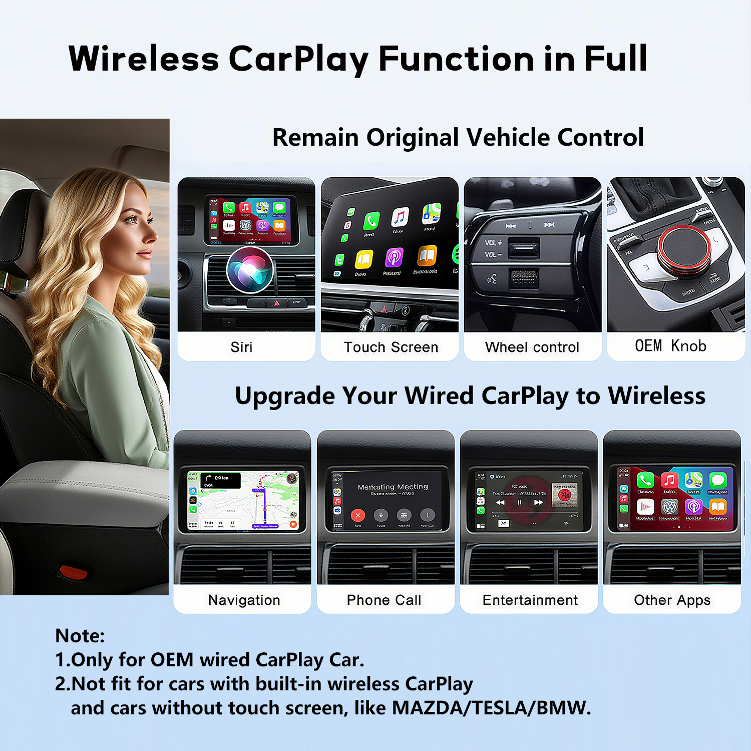 Wireless CarPlay Android Auto Adapter 4-in-1 Video Mirror, One-Touch Screen Mirroring Dongle with Wireless AirPlay & Miracast, Watch YouTube Phone Apps, Plug & Play for OEM Wired CarPlay - Image 7