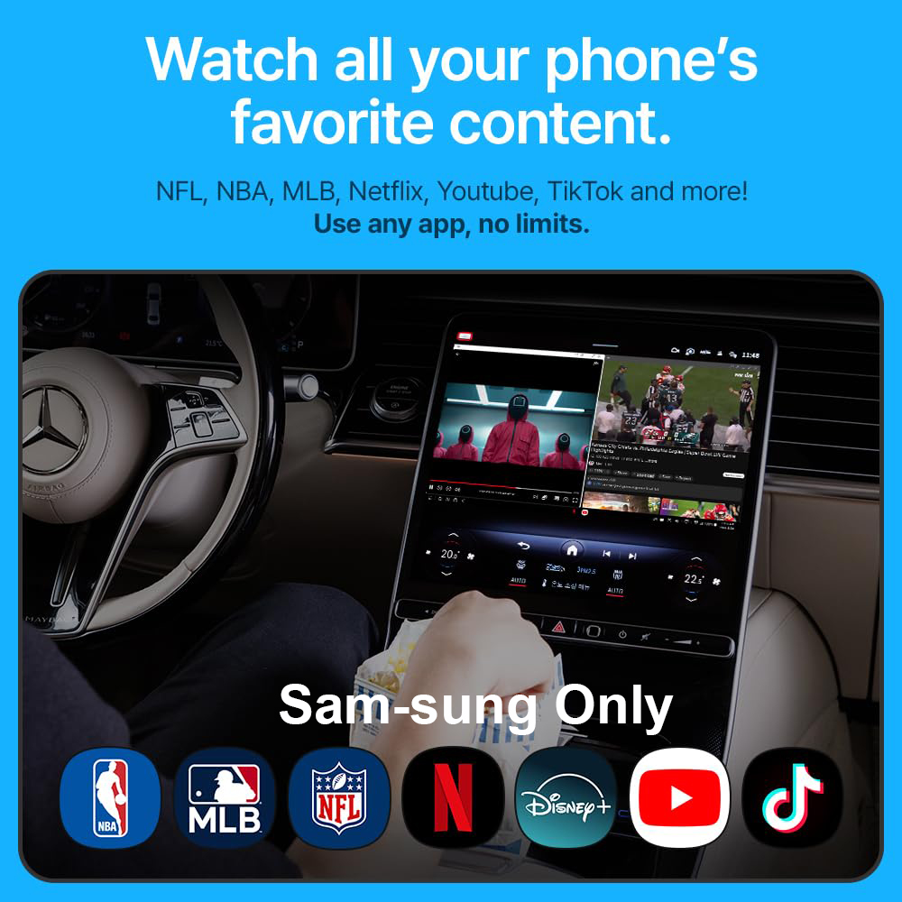Wireless CarPlay Android Auto Adapter 4-in-1 Video Mirror, One-Touch Screen Mirroring Dongle with Wireless AirPlay & Miracast, Watch YouTube Phone Apps, Plug & Play for OEM Wired CarPlay - Image 8