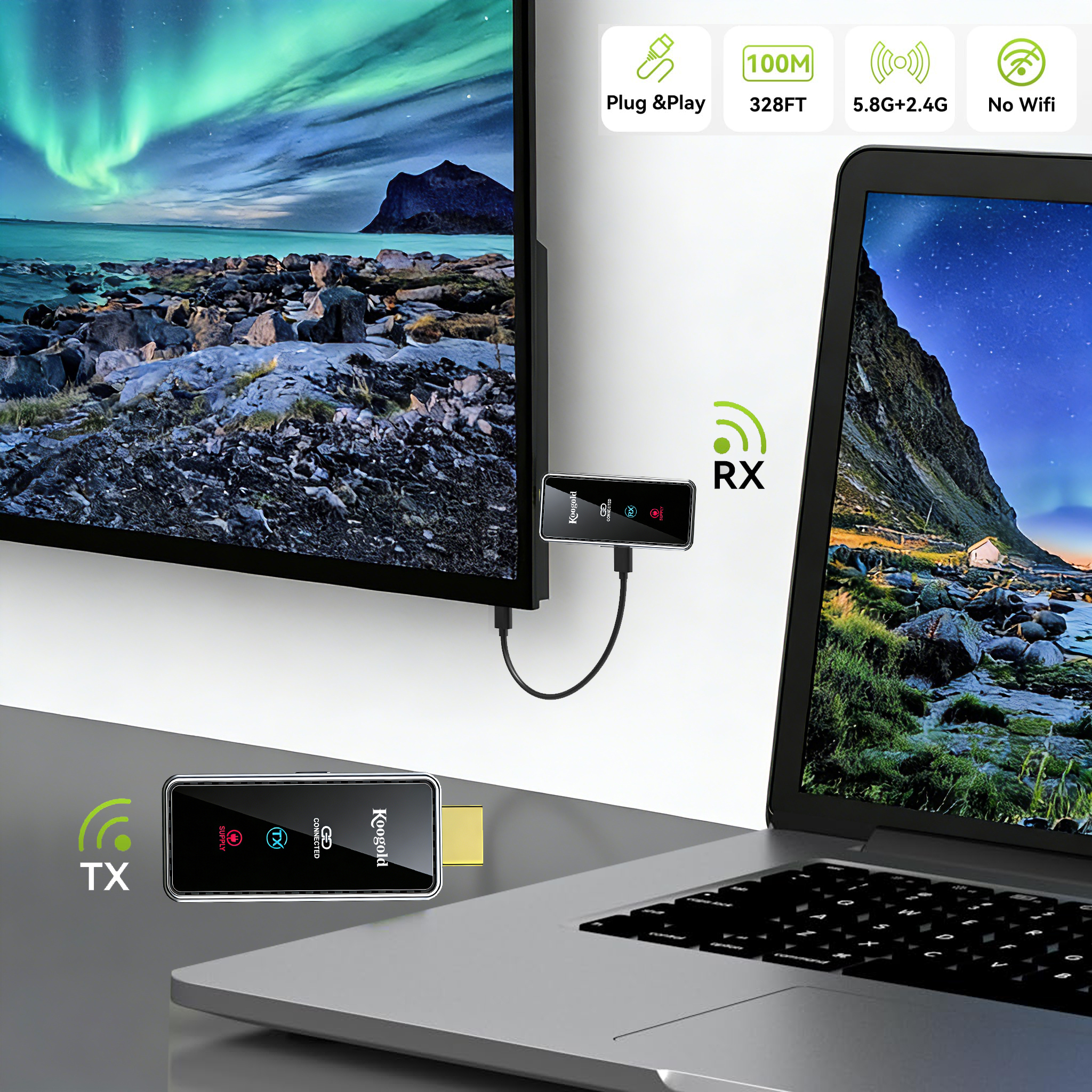 Wireless Transmitter and Receiver 328FT/100M,4K Decode Plug & Play Portable 5G+2.4G Wireless Display Adapter Extender Kit for Video and Audio to Monitor from PC/Projector - Image 6